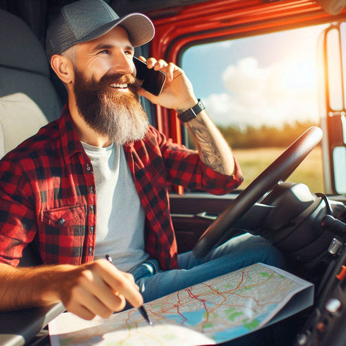truck driver driving a truck with a map